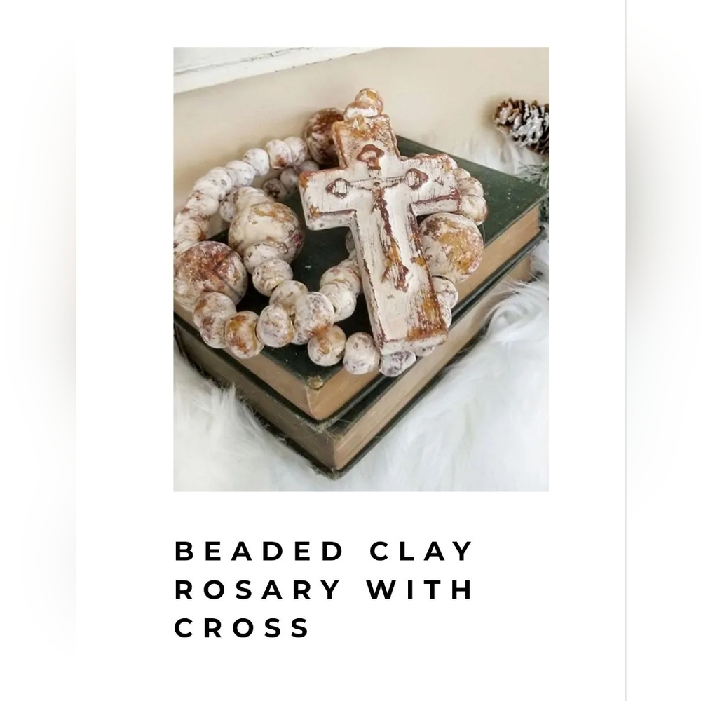 Rustic Beaded Clay Rosary with Cross